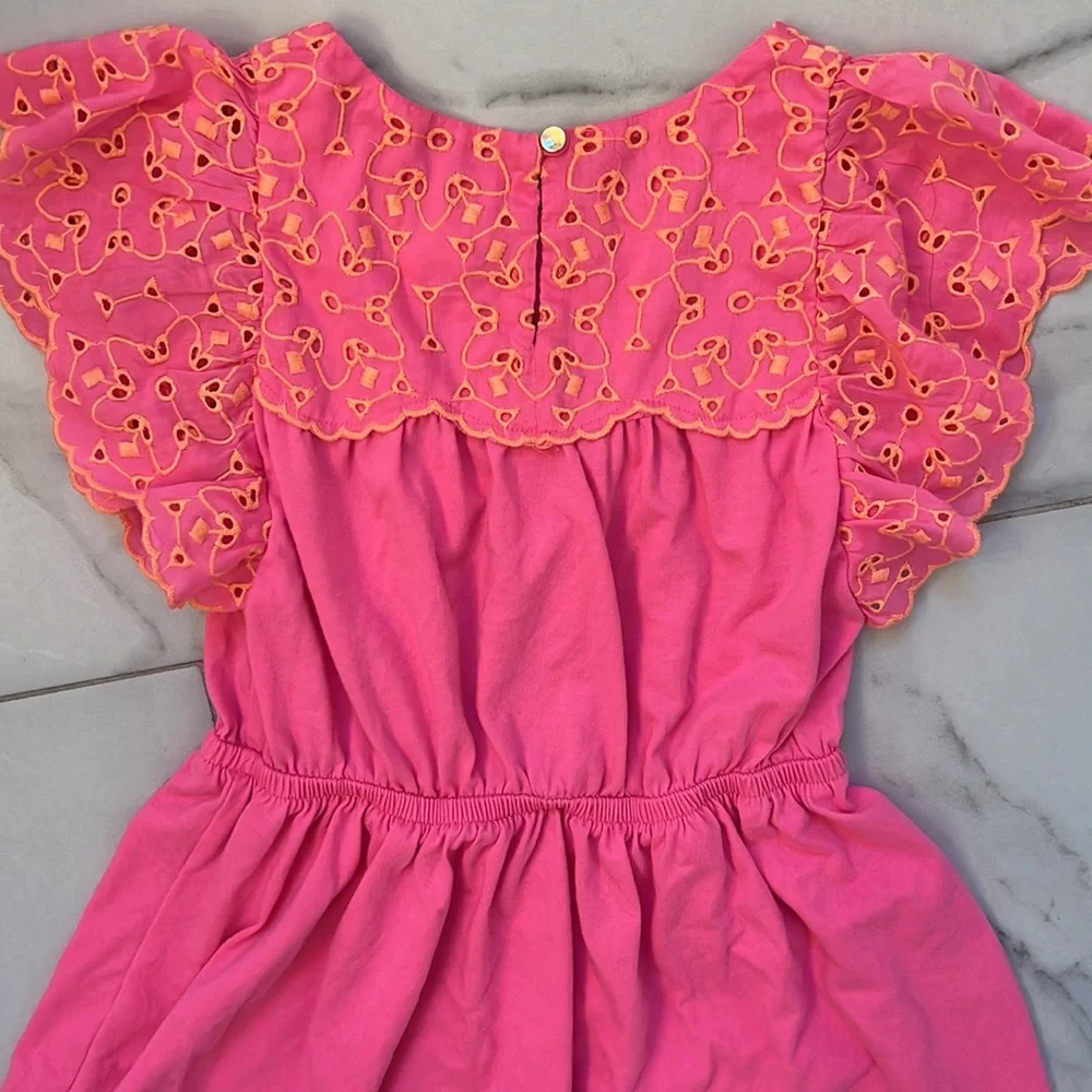 Lilly Pulitzer girls dress size small pink dress with orange eyelet detail. - Picture 9 of 11